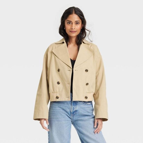 Universal Thread Jackets & Blazers - Universal Thread Cropped Double-Breasted Beige Jacket